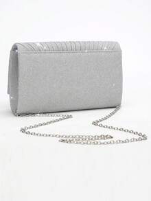 Nuevo bolso de noche plisado brillante de estilo europeo y americano para mujer, bolso de hombro versátil para boda y fiesta, clutch para temporada de bodas - Plateado - Ver 4