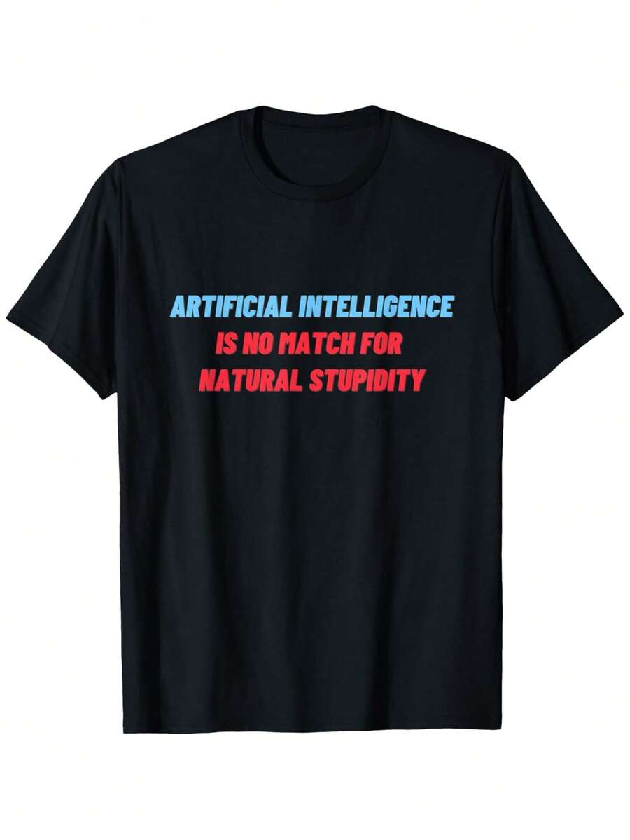 Camiseta Divertida con Estampado de Inteligencia Artificial y Aprendizaje Automático, Unisex, Casual, Cuello Redondo, Manga Corta, 100% Algodón, Tallas S-XXXL - Negro - Ver 1