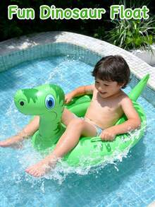 1个可爱充气恐龙游泳圈带座椅，儿童游泳池漂浮椅，幼儿腋下漂浮圈带把手，适合夏季游泳 - 彩色 - 查看 3