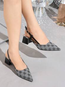 Elegant Women's Sandals, Mother's Day Square Heel Shoes/Summer Shoes Fashionable Open-Toe Backstrap Gray/Black High Heel Shoes, Elegant Women's High Heels Fashionable Contrast Color Women's Sandals Retro Floral Embroidery Pointed Toe Chunky Heel Shoes - Multicolor - View 15