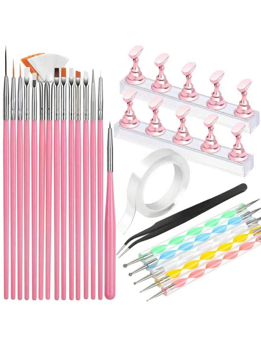 Bộ dụng cụ vẽ móng FANDAMEI, cọ vẽ móng, 15 cọ vẽ móng, 5 dụng cụ chấm móng, giá đỡ móng, giá kẹp móng để sơn móng, giá đỡ móng giả, dụng cụ làm móng, dụng cụ thiết kế móng - Nhiều màu - Xem 1