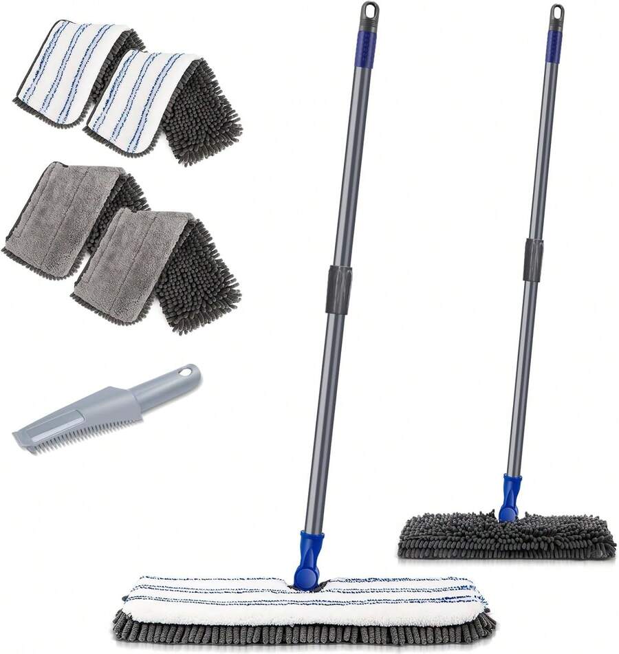 Two Sided Dust Mop Floor Cleaning System, MASTERTOP 360 Microfiber Mop With Stainless Steel Handle,Wet Dry Mop,Flat Flip Mops For Hardwood, Laminate, Vinyl, Tiles,4 Washable Mops Pads - Màu xanh lá - Xem 1
