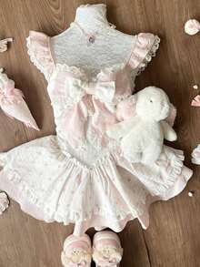 Sweet Lolita Bow Floral Small Flying Sleeve Dress Women's Summer Temperament Princess Skinny Fluffy Short Skirt - Dress (high Quality) - View 1