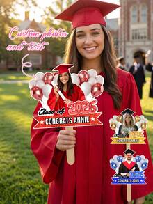 1 pieza Abanico personalizado de retrato de graduación, se puede personalizar con foto y texto, abanico personalizado con cara, abanico grande de graduación 2026, abanico con cara, abanico de graduación, clase de 2026, logotipo de corte de papel de cabeza grande, regalo de graduación - Multicolor - Ver 7