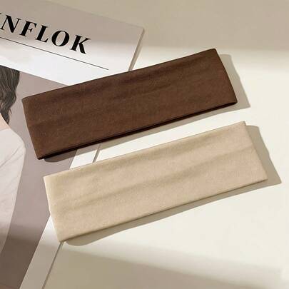 2条装经典色女士时尚头带，运动吸汗弹力头带，休闲头饰套装：纯色宽松弹力头带，瑜伽运动头带