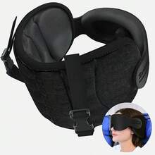 Travel Pillow For Airplane, Travel Pillow With Seat Strap And 3D Eye Mask To Firm Head, 360°Support Headrest No Bobblehead, Travel Essentials For Long Flight,Car Road Trip,Black - màu đen - Xem 6