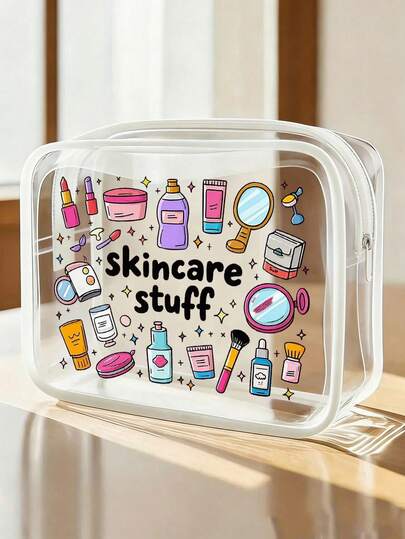 Letter Print PVC Cosmetic Bag, Zipper Sealed PVC Travel Organizer Pouch, Lightweight Fade-Resistant Makeup & Toiletry Bag For Women And Girls, TSA-Approved Portable Makeup Case, Easy To Wipe Clean, Suitable For Mothers, Teachers, Friends, Nurses, Gift For Female Friends, Essential Toiletry Bag For School, Vacation, Water-Resistant Toiletry Pouch