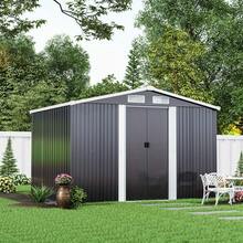 Ultimate 8x6ft Carbon Black Peaked Metal Tool Room With Galvanized Steel: Comprehensive Garden Storage Shed For Tools & Parking, Features Base Kit, Lockable 2-Door Design, & 4 Ventilation Windows (Foundation Included) - Carbon Black - View 5