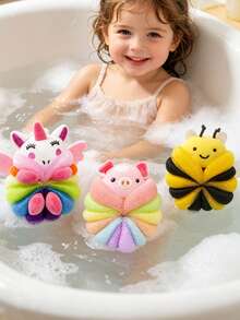 1pc Baby Bath Sponge, 2-In-1 Soft Scrub Sponge, Anti-Slip Baby Bath Glove, Thick Hanging Design, Soft & Non-Shedding Bath Sponge, 2-In-1 Double-Sided Baby Bath Towel - Multicolor - View 2