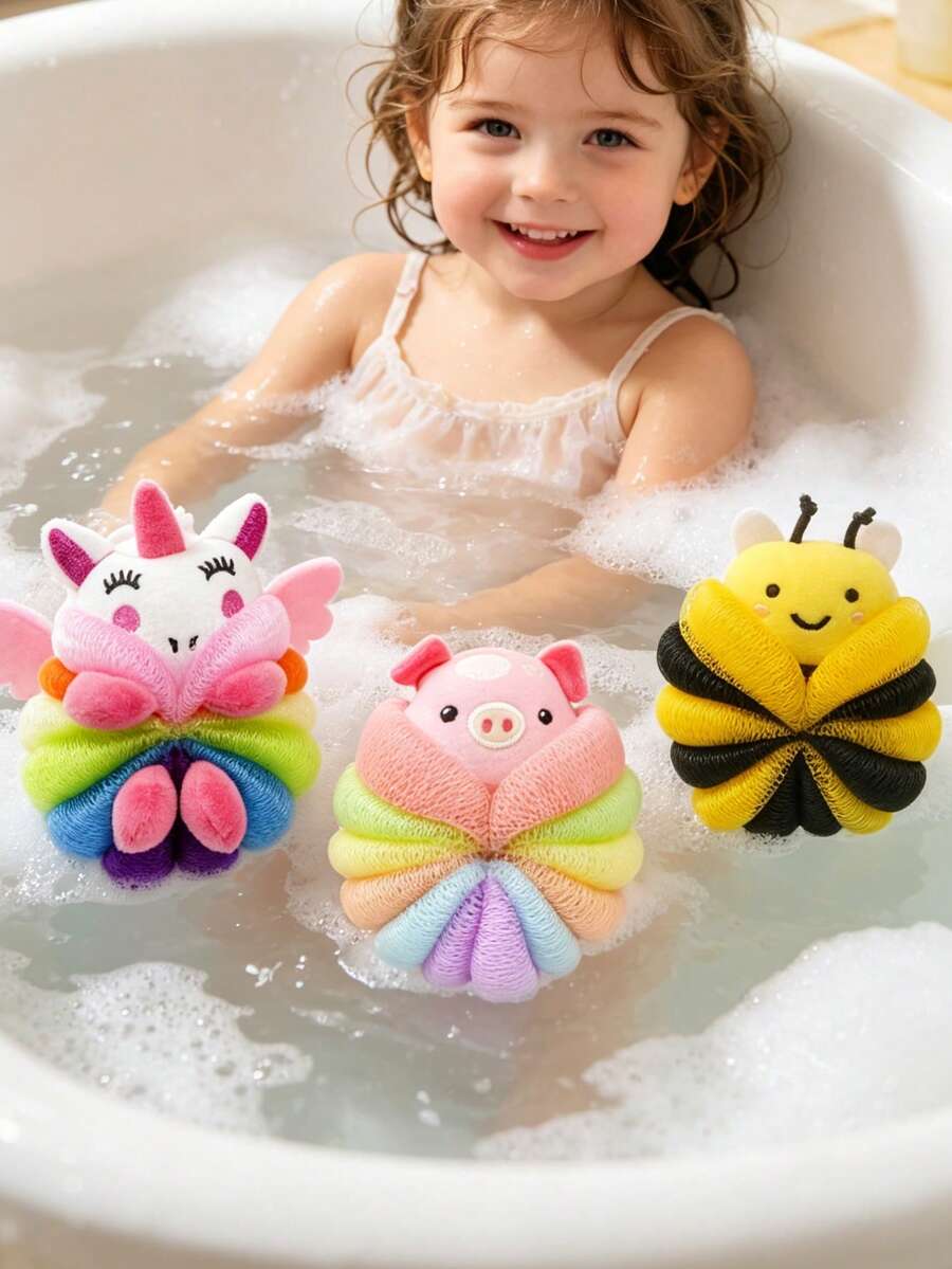 1pc Baby Bath Sponge, 2-In-1 Soft Scrub Sponge, Anti-Slip Baby Bath Glove, Thick Hanging Design, Soft & Non-Shedding Bath Sponge, 2-In-1 Double-Sided Baby Bath Towel