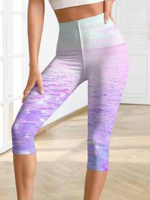 Pastel Ocean Dreams Aesthetic Vaporwave Printed Cycling Capri Pants Summer Beach Vibes Fashion Purple Pink Graphic Casual Yoga Capri Pants For Leisure Sports Outdoors Women - 彩色 - 查看 2