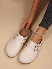 Comfortable Slip-On Mule Slippers, Soft Sole Non-Slip Closed Toe, Casual Commuting Wear - Off-white - View 2