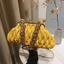 1pc Yellow Fashionable Pleated Clutch Bag, Evening Bag, Handbag, Chain Shoulder Bag For Women - Yellow - View 3