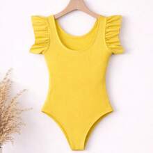 Brazilian Girl's Bodysuit, Fan Theme, Children's/Teenager's Size, Ruffled, World Cup Design, New Release, Suplex Fabric, No Closure, Comfort And Quality - Yellow Brazil - View 3