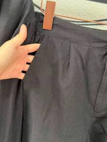Linen Shirt And Shorts Set (2 Pieces) - Black - View 4