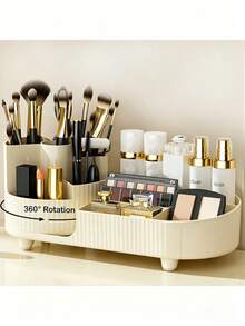 360° Rotating Vanity Makeup Organizer With Brush Holder, Large Capacity Rotating Makeup Storage Space For Skincare, Perfume And Lotion - Multicolor - View 6