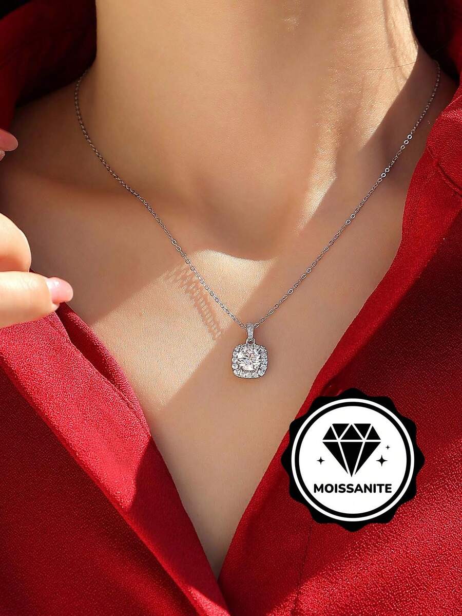 Mặt dây chuyền bạc S925 đính đá Moissanite lấp lánh 2 carat, thích hợp làm quà tặng cho kỳ nghỉ, đám cưới, lễ tốt nghiệp, tiệc tùng. - Bạc - Xem 1