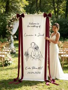 Customized Wedding Banner, Personalized Fabric Wedding Ceremony And Reception Welcome Sign, Boho Modern Wedding Decor, Custom Hanging Fabric - Multicolor 3 - View 7