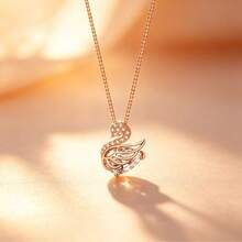 Rhinestone Necklace, Delicate Collarbone Chain, Korean Elegant Luxury Sparkling Wing Pendant - Rose Gold - View 1