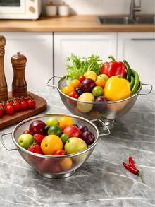 1/3pcs Stainless Steel Mesh Colander Set, S/M/L 3 Sizes, Multi-Functional Vegetable & Fruit Washing & Draining Basket - Multicolor - View 8