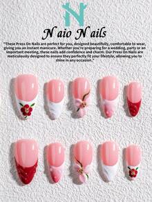 NAIO Bộ 10 móng giả dán thủ công, 3 kích cỡ: hình quan tài/hình hạnh nhân/hình vuông ngắn, phong cách Y2K cá tính, màu nude, đỏ, trắng và xanh lá cây với viền kiểu Pháp, móng giả có họa tiết ombre hồng, hoa, sóng, giọt sương và lá, chất liệu kem, phù hợp cho phụ nữ và bé gái, dự tiệc, sử dụng hàng ngày, kèm bộ dụng cụ, món quà tuyệt vời cho móng tay của phái nữ. - Nhiều màu - Xem 13