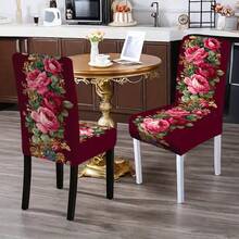 1/4/5/6/7/36pcs Wine Red Rose Pattern Print Chair Covers/Seat Covers Set, Suitable For Indoor Home, Restaurant, Hotel, Ideal Choice For Modern Daily Decor. Tablecloth Fits Square Dining Table, Elastic Chair Covers Are Washable. - Multicolor - View 8