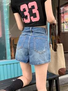 Váy/Quần nữ màu xanh dương kiểu dáng thường ngày, gấu quần rách. - Màu xanh lam - Xem 6