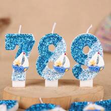 1PC Ocean Sailboat 0-9 Number Birthday Candle, Creative New Style, Ocean Theme Atmosphere, Suitable For Cake Decoration, Dessert Table, Party Birthday Celebration Candle - View 8