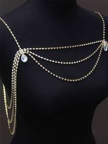 Sexy Sparkling Crystal Bra Chain, Minimalist Crystal Shoulder Chain, Party Dress Accessory - Gold - View 2