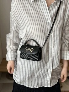 2026新款女士迷你手提包，轻便便携，单肩/斜挎两用，翻盖纯色小包，夏季流行款式 - 黑色 - 查看 4