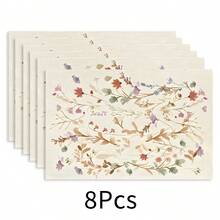 1pc Floral Print Linen Placemat, Breakfast Mat, Coffee Coaster, Bowl Pad, Kitchen Accessory, Easy To Clean Dining Mat, Suitable For Home, Restaurant, Dining Decor, Holiday Gift, Gift For Friends, Multi-Piece Set - Multicolor - View 32