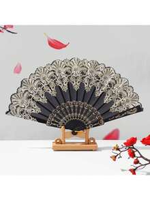 Chinese Style Auspicious Cloud Pattern Retro Portable Folding Fan, Plastic Chinese Style Folding Fan, Photography Prop, Dance Performance Decor - A - View 4