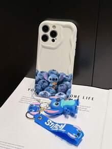 Disney Has Authorized, Phone Case - Chain Set, The Stitch Lilo & Stitch Phone Case Plus A Silicone 3D Or Fluffy Style Stitch Bracelet With Metallic Ring Removable Bracelet, Stitch And Angel Pattern, Compatible With Iphone 17/16/15/14/13/12/11/XS/XR/X Plus Pro Max, Wavy Design Phone Case For Girl, A Stylish Cartoon Summer Phone Case, The Perfect Gift Choice, Phone Protection, Durable Phone Cover, Great Gift For Friends And Family - 白色款式A - 查看 4