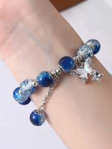 1pc Minimalist Versatile Elegant Beaded Butterfly Pendant Bracelet, Suitable For Girls - Blue - View 4