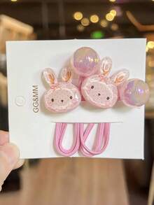 5pcs Girls Cute Versatile Cartoon Rabbit, Heart, Cherry Elastic Hair Ties, Hair Scrunchies - Multicolor - View 5