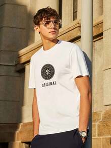 Men's Geometric Letter Casual Tops - Black - View 3