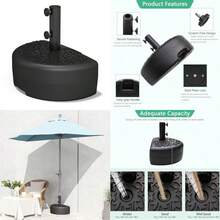 HeliosandHestia - Base de paraguas de 120 libras resistente y media redonda relleno de agua y arena para exteriores peso para patio mercado sombrilla de mesa color negro - 126 libras - Ver 1