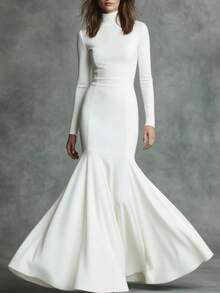 New High-End British Style Fishtail Dress For Autumn And Winter. - Burgundy - View 3