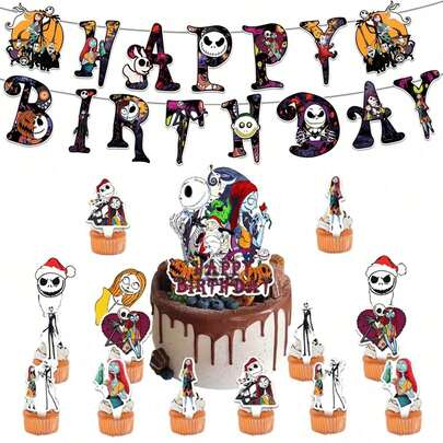 Bộ 14 phụ kiện trang trí bánh sinh nhật chủ đề "Ác mộng trước Giáng sinh", trang trí bánh Halloween và Giáng sinh.
