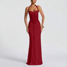Sexy Spaghetti Strap Backless Waist Cinched High Slit Dress, Mesh Patchwork Vacation Party Dress Women's Fishtail Slim Fit Slip Dress Elegant Long Prom Dress For Spring & Summer - 紅色 - 查看 8