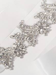 1 pieza Faja elegante de mujer decorada con cristales para novia, faja de satén con flores de cristal brillante adecuada para vestido de novia, vestido de noche, faja de boda de lujo con flores de cristal, accesorio decorativo ajustable para la cintura para fiesta de damas de honor y ocasiones formales, festival, cumpleaños - Plateado - Ver 10