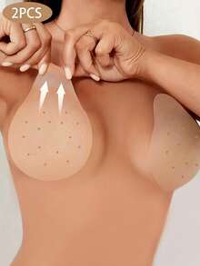 1 Pair Teardrop Shape Invisible Breathable Silicone Nipple Covers, Reusable Adhesive Push Up Pasties, Waterproof Breast Lift Patches For Backless Dress, Wedding Dress & Swimwear - Multicolor - View 2