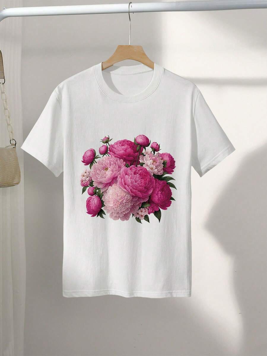 Sommaroutfit för kvinnor 2026: T-shirt med grafiskt tryck, kortärmad rund halsringad avslappnad topp för sommar och vår, damkläder för kvinnor - Vitt - Visa 1