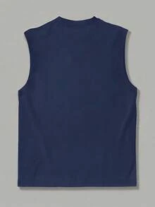 Men's Summer Round Neck Casual Tank Top And Shorts Set - Navy Blue - View 2