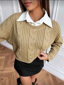 Mohair (Angora) Blouse, Women's Long-Sleeved Blouse, Thick, Printed, Plain, Suitable For Holidays, Vacations, Office, Daily Wear, Autumn, Winter. - Màu be - Xem 3
