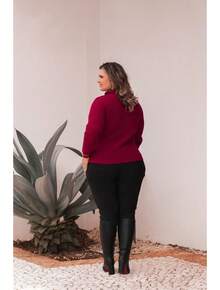 Plus Size Winter Knit Blouse With High Neck - Size GG - Burgundy Red - View 2