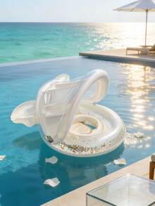 Transparent Butterfly-Shaped Inflatable Swimming Ring With Detachable Sunshade, Swimming Pool Seat, Outdoor Water Toy, Pool Float - Multicolor - View 2
