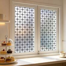 1/4pcs Retro Lattice Design Frosted Window Film. Black Geometric Clover Pattern, Blackout Privacy Protection Static Cling. Removable Adhesive-Free For Bathroom, Bedroom, Kitchen, Home Decor. - Multicolor - View 4