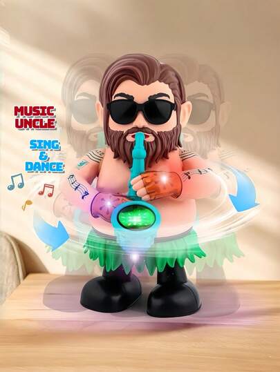 互动式跳舞大叔萨克斯风玩具，带音乐、灯光和动态效果，卡通风格，适合2岁以上儿童，手臂发光可动，可跳舞，男女皆宜，感官玩具，益智玩具，圣诞节/万圣节礼物，生日礼物，爬行玩具，电动学习玩具，婴儿玩具，发光卡通人物玩具