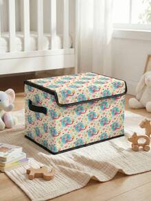 1 pieza Caja de almacenamiento plegable de gran capacidad, cesta de almacenamiento con tapa con estampado de sirena y asa, contenedor de almacenamiento multiusos para guardería, dormitorio, ropa de bebé, juguetes - Multicolor - Ver 9